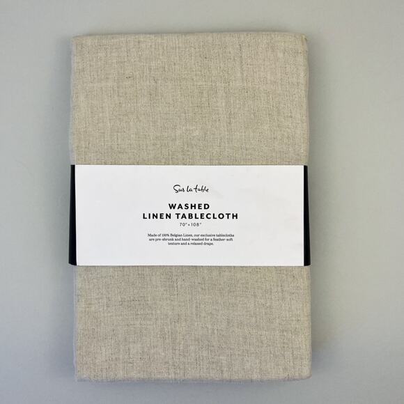 Sur La Table Washed Linen Tablecloth 70x108 Neutral Belgian Flax Handcrafted New - Picture 1 of 7